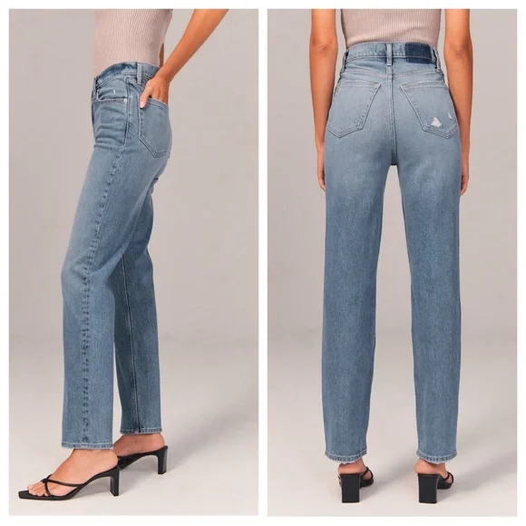 Abercrombie & Fitch The 90’s Straight Ultra High Rise Asymmetrical Jeans - Picture 2 of 11